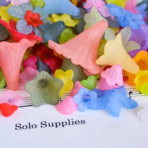 100 Assorted Frosted Flower Beads, Random Shapes Sizes and Color, Wonderfully Fun Variety Pack for DIY Crafts and Jewelry, Lightweight Beads