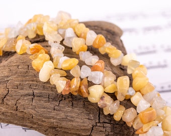 Golden "Jade" (Quartz) Chip Beads 34" Strand in Beautiful Soft Warm Honey Yellow, Cream, Clear, and Light Orange