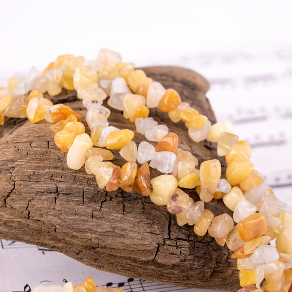 Golden "Jade" (Quartz) Chip Beads 34" Strand in Beautiful Soft Warm Honey Yellow, Cream, Clear, and Light Orange