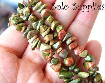 Unakite Chip Beads, Average 5 to 8mm Size, Nugget Bead, Natural Undyed Stones in Green and Pink, 34" Bulk Strand from Solo Supplies DIY Bead