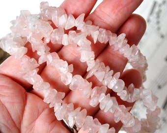 33" Rose Quartz Small Chip Beads, Soft Pale Pink Gemstone Stone Chips Nugget Beads, Bulk Lot Long Strand Healing Crystal Stone