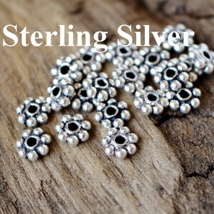 10pc Sterling Silver 4x1mm Daisy Spacer Beads Solid .925 Sterling, or 50pc Bulk Lot, Antiqued Silver Rondelle Bead