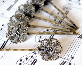 Ornate Filigree Bobby Pins in Antiqued Bronze 21 x 62mm