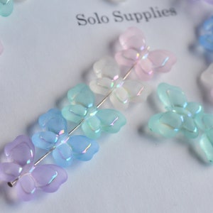 Big Butterfly Beads Frosted Acrylic Mixed Pastel Colors 18mm by 21mm, 6mm Thick, Embossed Pearly AB Finish Details 1.75mm Hole Transparent image 3