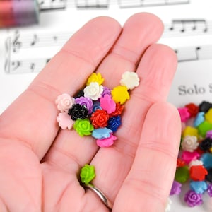 7.5x3mm Rose Cabochons, Tiny Little Flatback Flowers in a Colorful Mix, Shiny Smooth Back, Spiral Petal Detailed Blooms for Nail Art DIY Etc