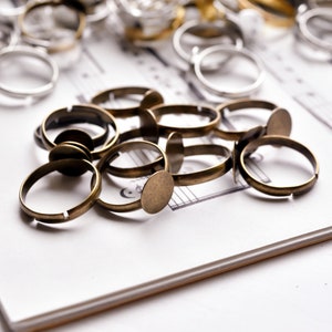 Adjustable Rings with 10mm Flat Pad Half Round Shank, Adjust to Fit Your Size, Flat Plain Setting for Glue-on Embellishments Bronze