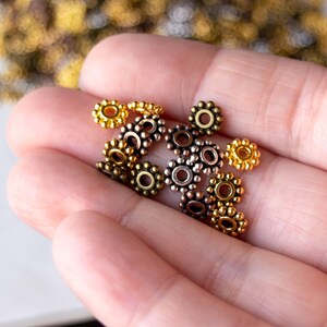 7mm Beaded Rondelle Spacer Beads in Multiple Colors of Metal Alloy, Fun Shape, Great Accent Beads for Stringing, Choose Your Color Or Mix