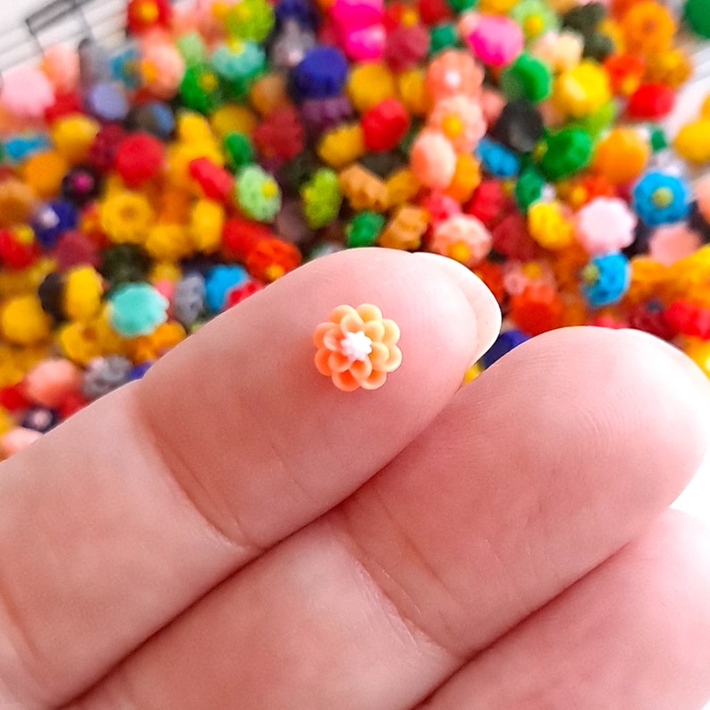 Tiny 5.75mm Dahlia Cabochons, Colorful Autumn Mix Resin Flowers, Teeny Miniature Size Flatback Floral Decoden Chrysanthemum DIY Crafts Nails image 2