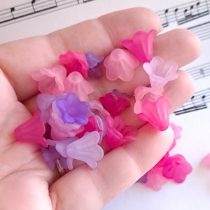 120 Pc Pink and Purple Mix of Trumpet Flower Beads, Assorted Sizes, Colors, Fuchsia, Lavender, Lilac Set, Nesting Stackable DIY Crafting image 1