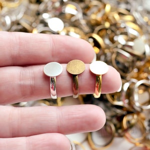 Adjustable Rings with 10mm Flat Pad Half Round Shank, Adjust to Fit Your Size, Flat Plain Setting for Glue-on Embellishments image 2
