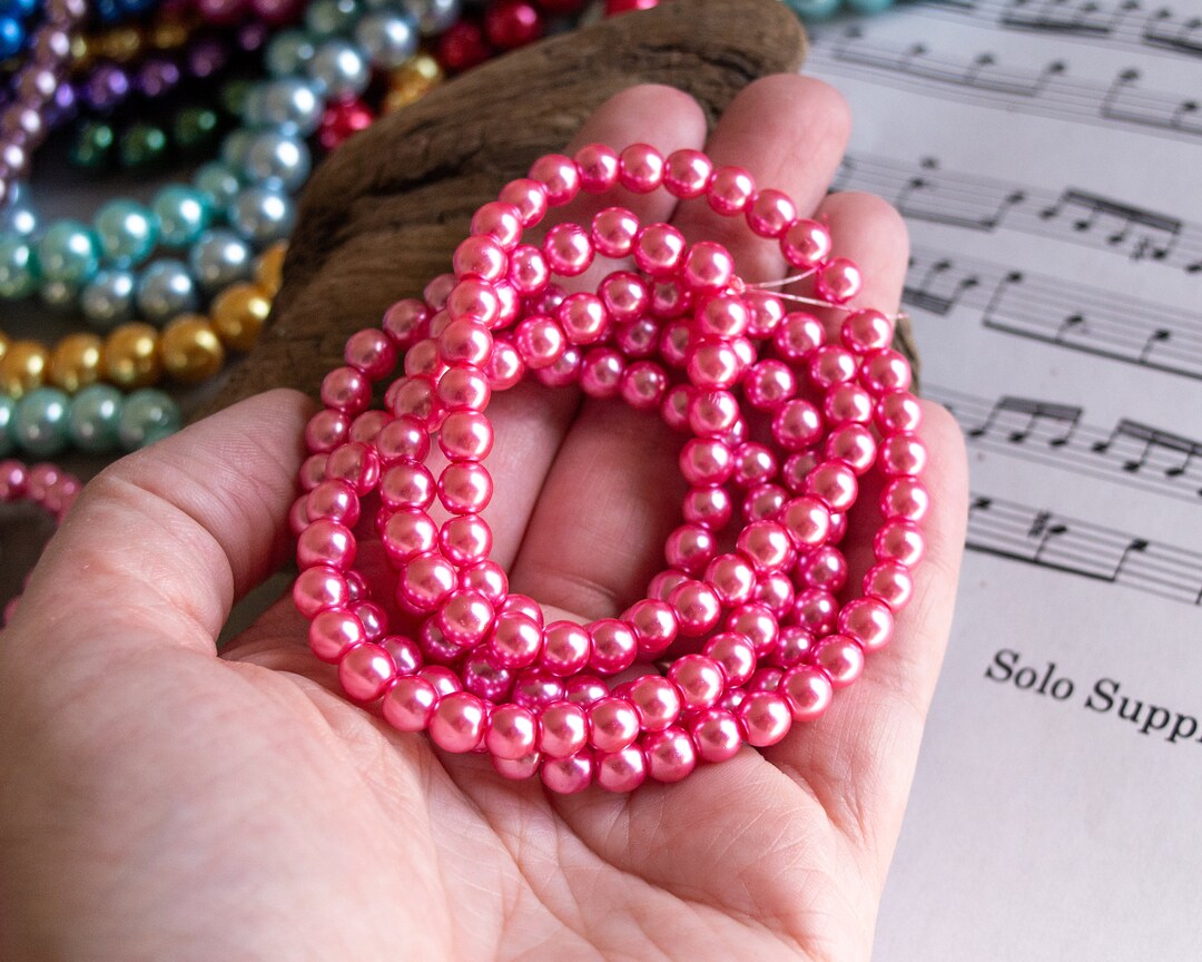 6mm Glass Pearl Beads in Pink Color, High Quality With Smooth