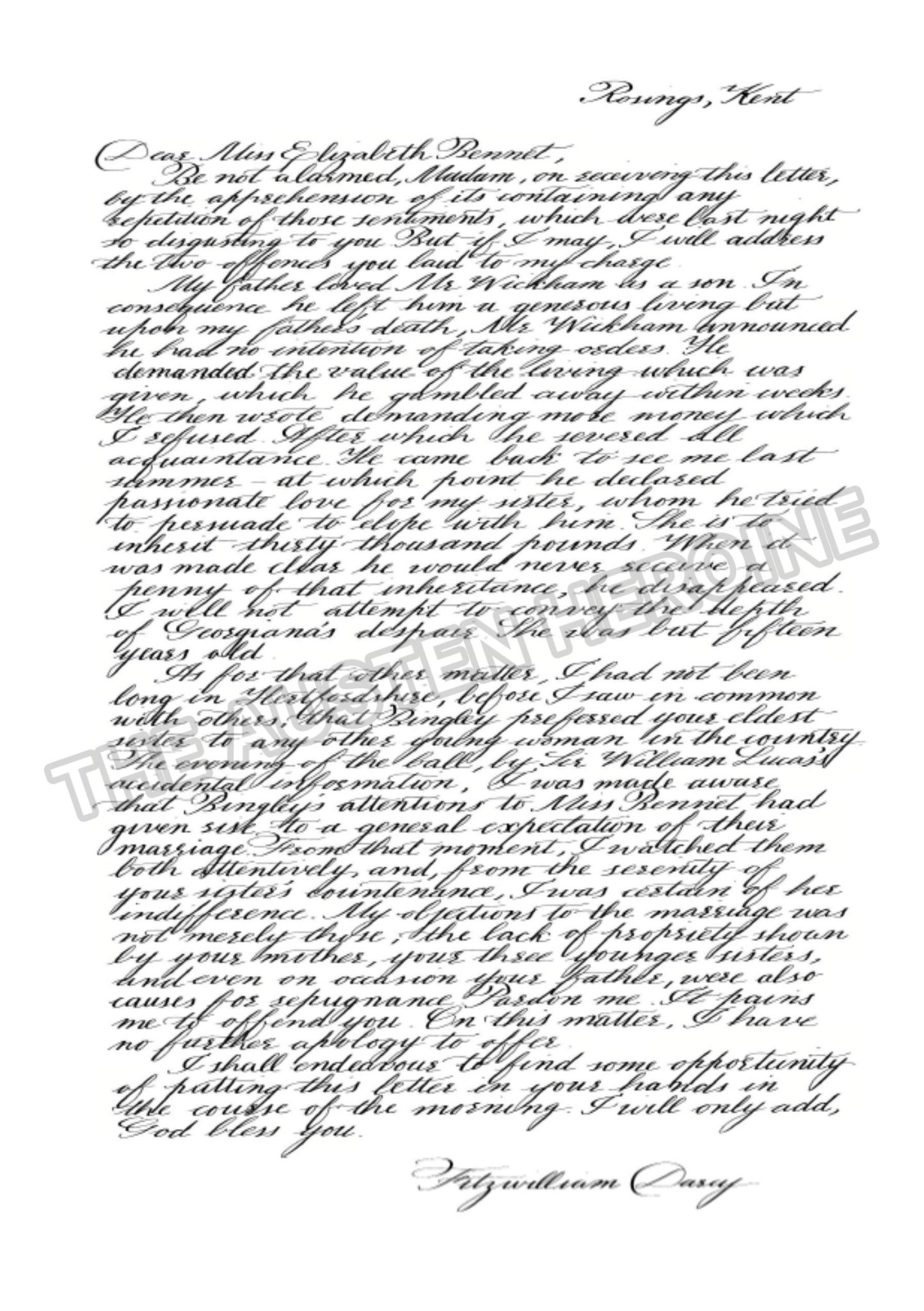 Pride and Prejudice Handwritten Darcy's Letter to Elizabeth Jane