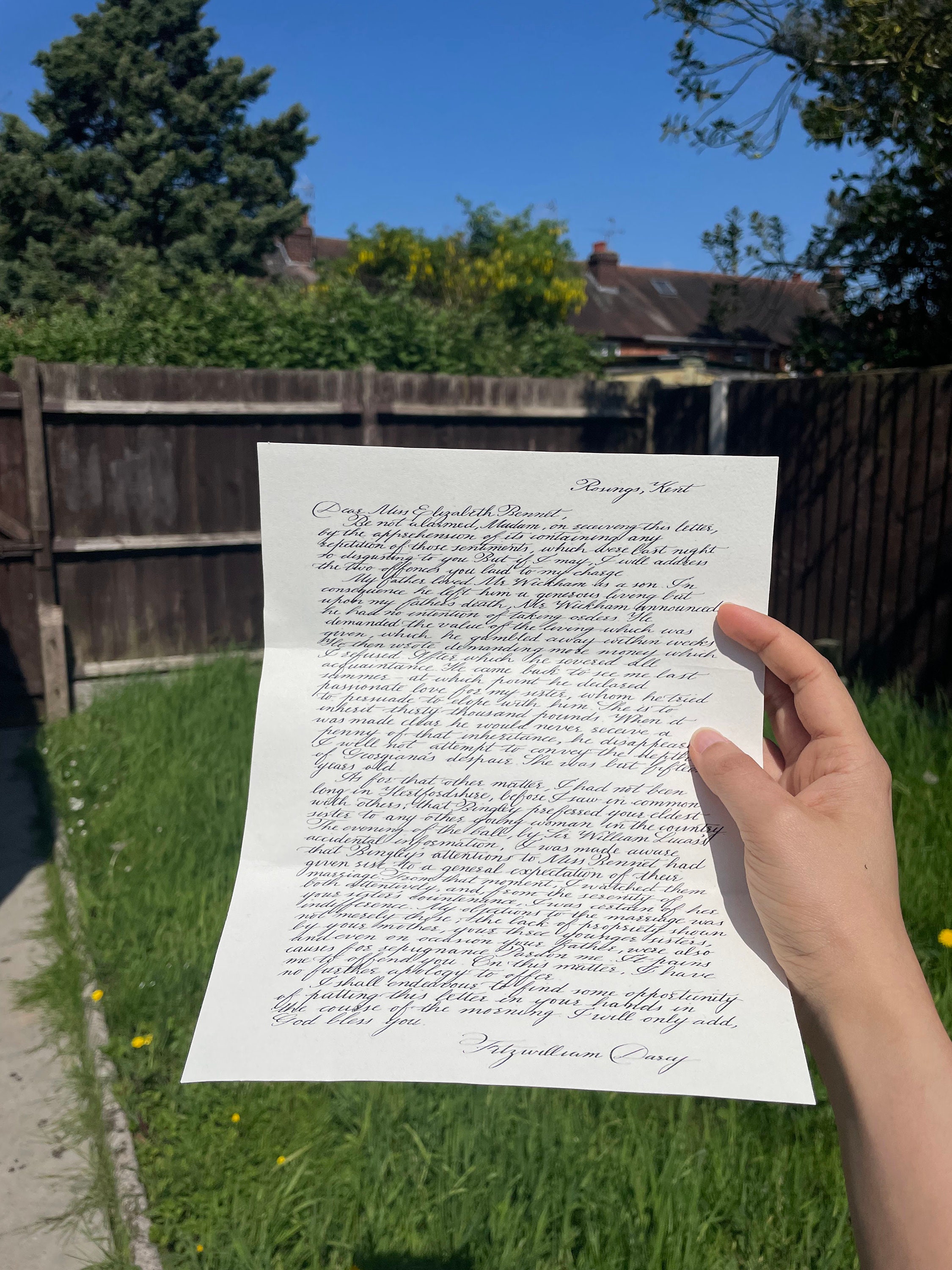 Pride and Prejudice Handwritten Darcy's Letter to Elizabeth Jane