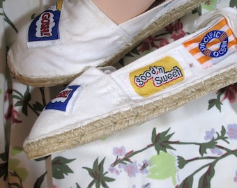 80s Espadrilles Vintage Jute summer sandals vintage Patches  Ankle tie sandals burlap and jute 6