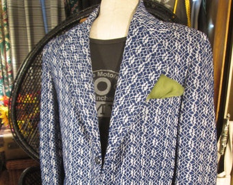 Daisy floral Vintage 70s sport Jacket Navy and white poly knit Classic 70s nipped waist jacket  M 40 38