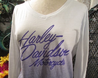 Purple Harley Davidson vintage tshirt ombre tie dye long sleeve H D tshirt Fremont MI womens XL