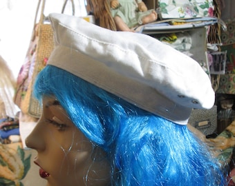 Sassy Esprit White Cotton 80s Vintage Beret Classic hat