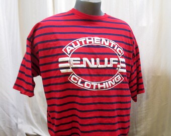 ENUF Tshirt 80s Vintage oversized Red and Blue stripe 80s White puffy logo vintage shirt L