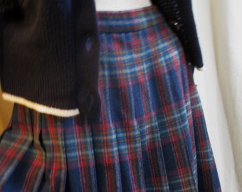 Pendleton Vintage Plaid Skirt 90s Pleated Teal Blue vintage blue Pleated Skirt Preppy classic M