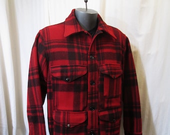 Black Bear Vintage 50s hunting jacket Union Made Black and Red plaid wool coat Game pocket button front snap pockets M