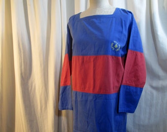 Polo Colorblock 80s Vintage Dress Ralph Lauren red and blue stripe vintage unfitted Cotton dress loose unstructured M L