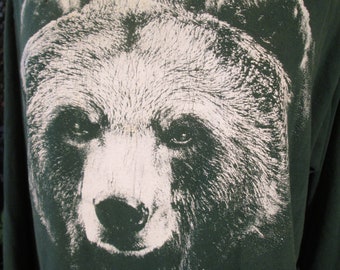 90s Big Bear vintage tshirt Glow in the Dark long sleeve t shirt worn distressed print dark green cotton knit XL
