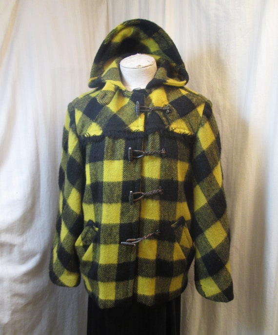 Yellow Buffalo Plaid Jacket 30s Distressed duffel
