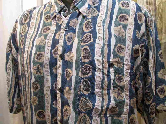 90s Vintage Silk shirt Modern Abstract beach Seas… - image 3