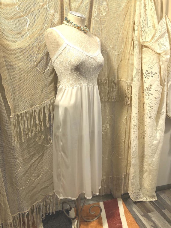 Vintage sheer stretch lace nightgown Sleeveless s… - image 1