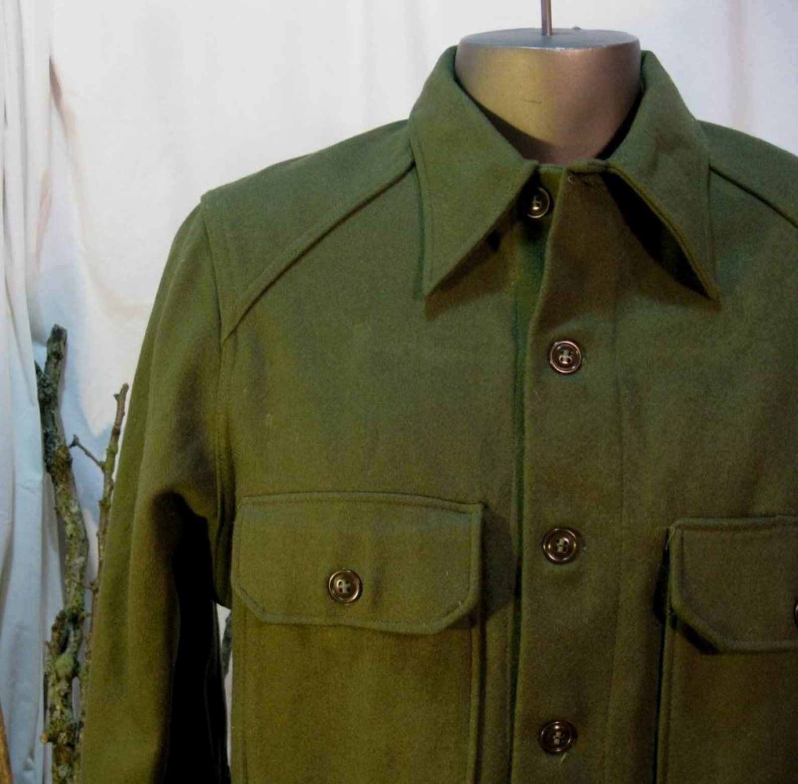50s Military shirt vintage Olive Wool Army field shirt Etsy