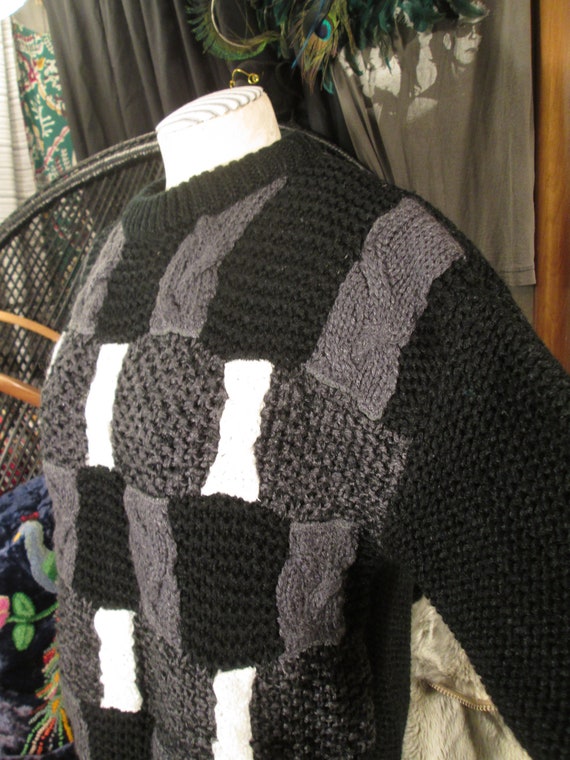 Cable knit Patchwork Pullover Sweater 80s Vintage… - image 3