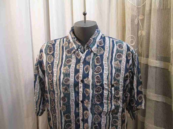 90s Vintage Silk shirt Modern Abstract beach Seas… - image 1