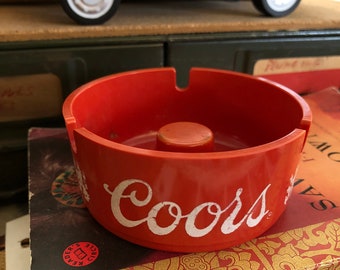 Vintage Coors  Ashtray Orange plastic White letter logo 70s vintage beer home decor 1970s vintage barware