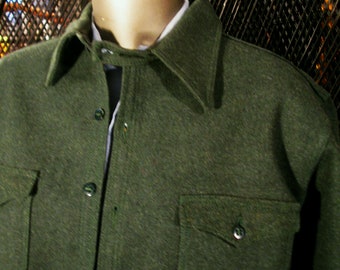 Vintage 30s shirt Chinstrap dark Green wool 2 pockets buttons Kimball Cleveland M L