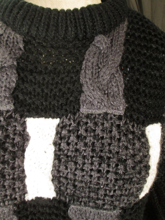 Cable knit Patchwork Pullover Sweater 80s Vintage… - image 5