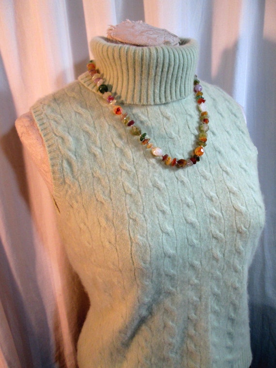 Vintage mint Green Cashmere sweater vest Cable kn… - image 2