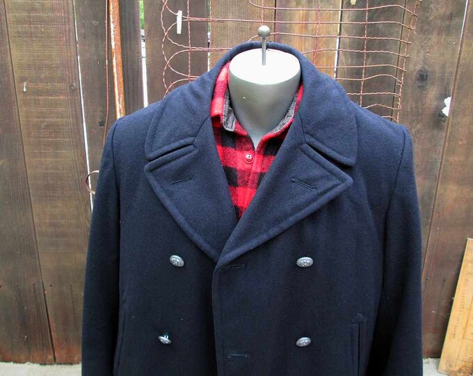 Navy Peacoat Vintage Military Pea Coat Eagle Buttons 60s Navy Wool