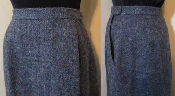 Charcoal Tweed Wool skirt 60s vintage Wool Tweed … - image 4