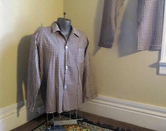 Vintage Flannel Pajamas Cotton plaid pajamas brown plaid cotton sleepwear 70s vintage classic men's sleepwear L XL