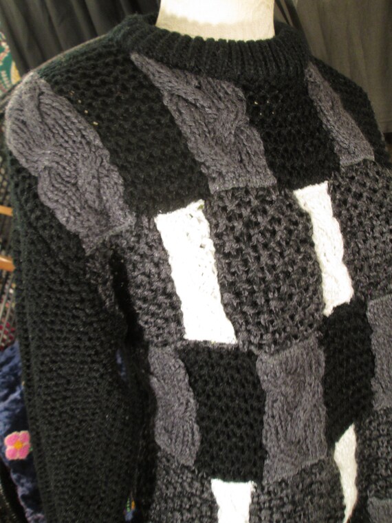 Cable knit Patchwork Pullover Sweater 80s Vintage… - image 4