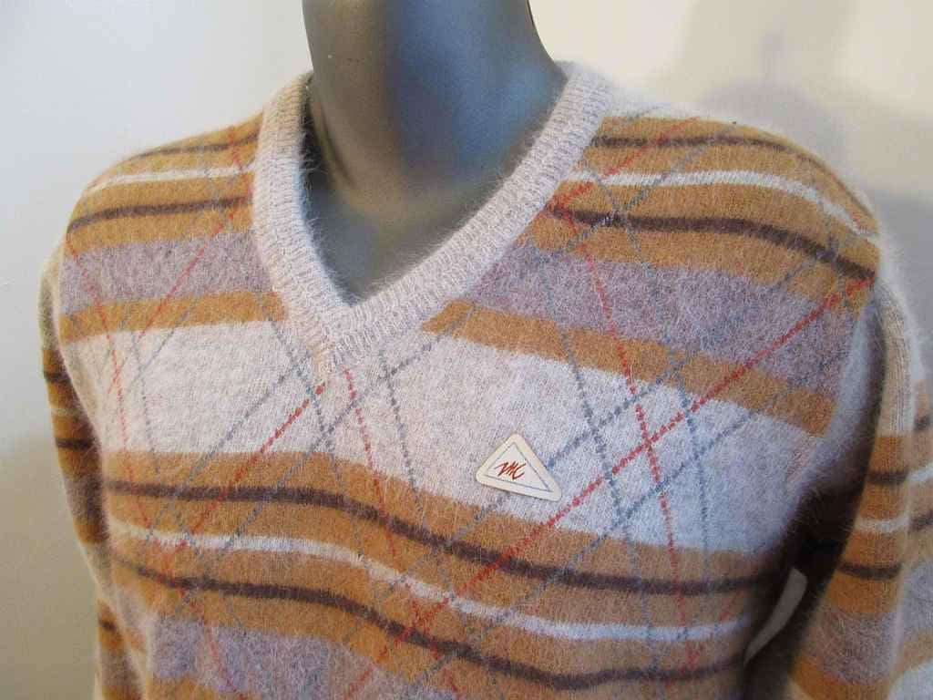 Vintage Mohair Sweater Argyle Gray and Camel Vintage V Neck - Etsy