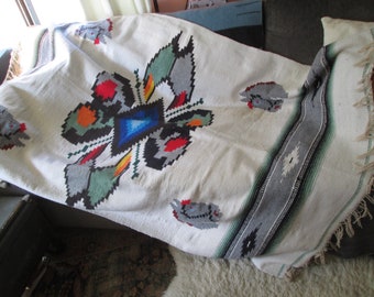 Vintage Horse and Rainbow Butterfly Serape vintage Mexican blanket Vintage poncho festival