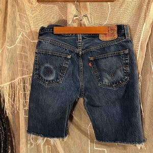 90s Vintage Levis Cut Off Shorts  Blue denim Jorts distressed faded 501 Cutoffs jean shorts 33