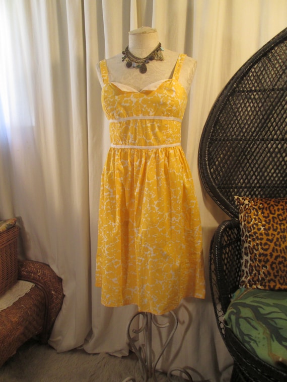 Vintage Sundress Yellow Floral Dress With Bra 90s Cotton Yellow