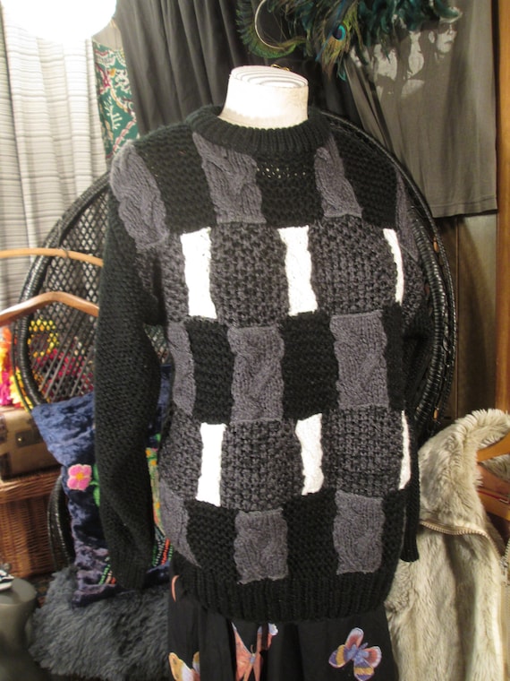 Cable knit Patchwork Pullover Sweater 80s Vintage… - image 2