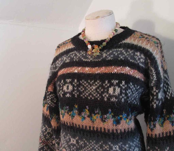 Vintage Mohair Sweater 80s Fair Isle Pattern Oversize Mohair 