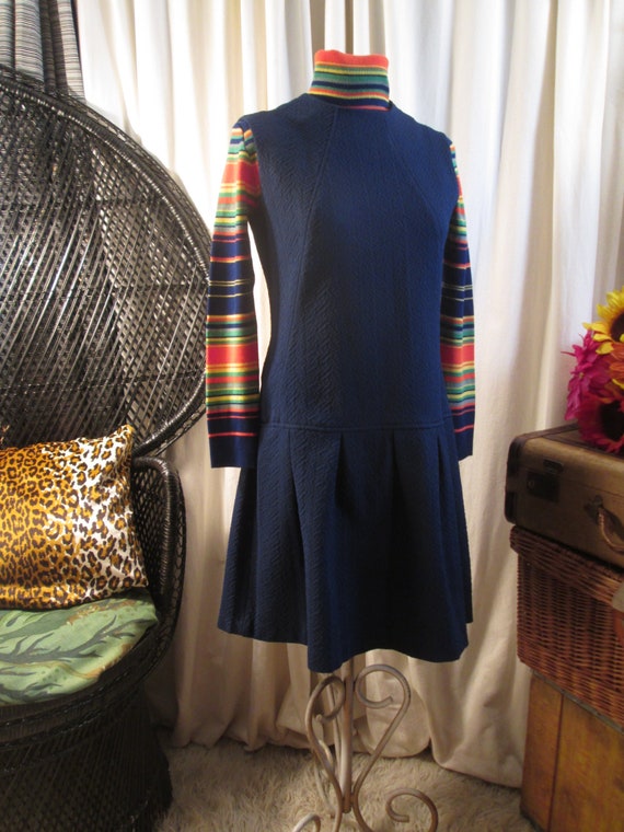 60s vintage Dropwaist Dress Pleated skirt sleevel… - image 4