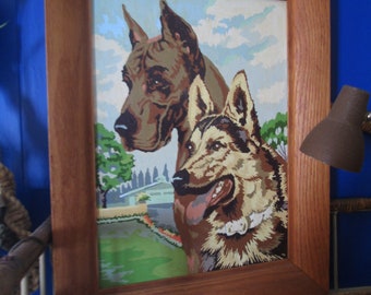 Vintage Great Dane and German Shepherd Paint By Number Vintage 60s PBN Dog Art Best Friend Pet painting 60s MCM vintage Dog Midcentury art