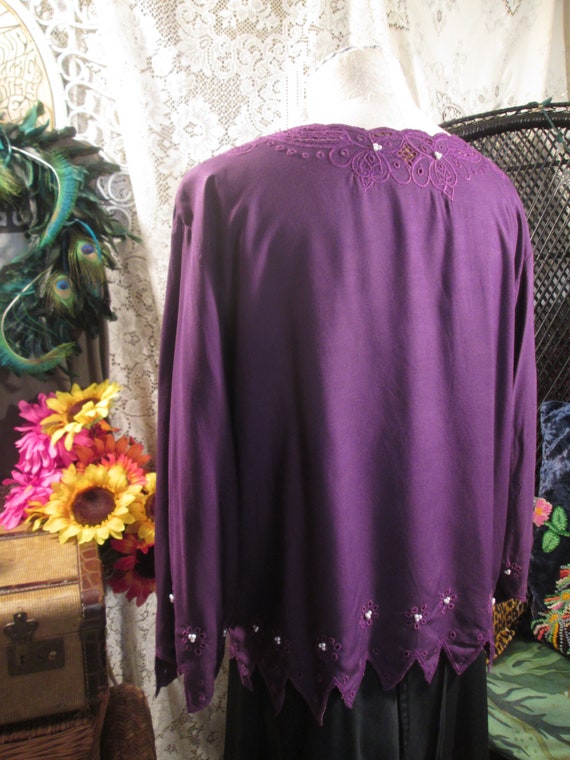 Boho Purple Embroidery cutwork top Vintage Floral… - image 4