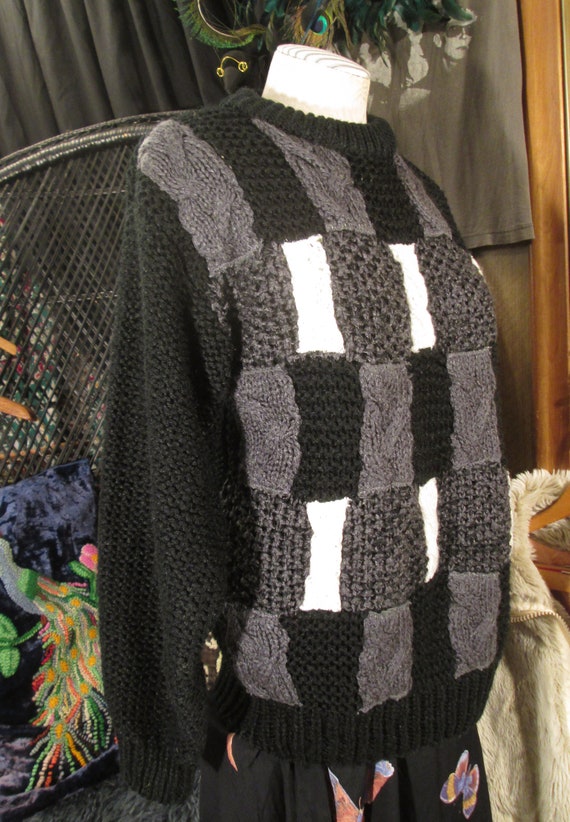 Cable knit Patchwork Pullover Sweater 80s Vintage… - image 1
